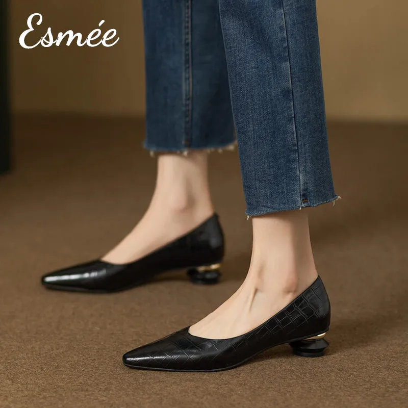 Embossed Leather Heels with Special Designed Heels
