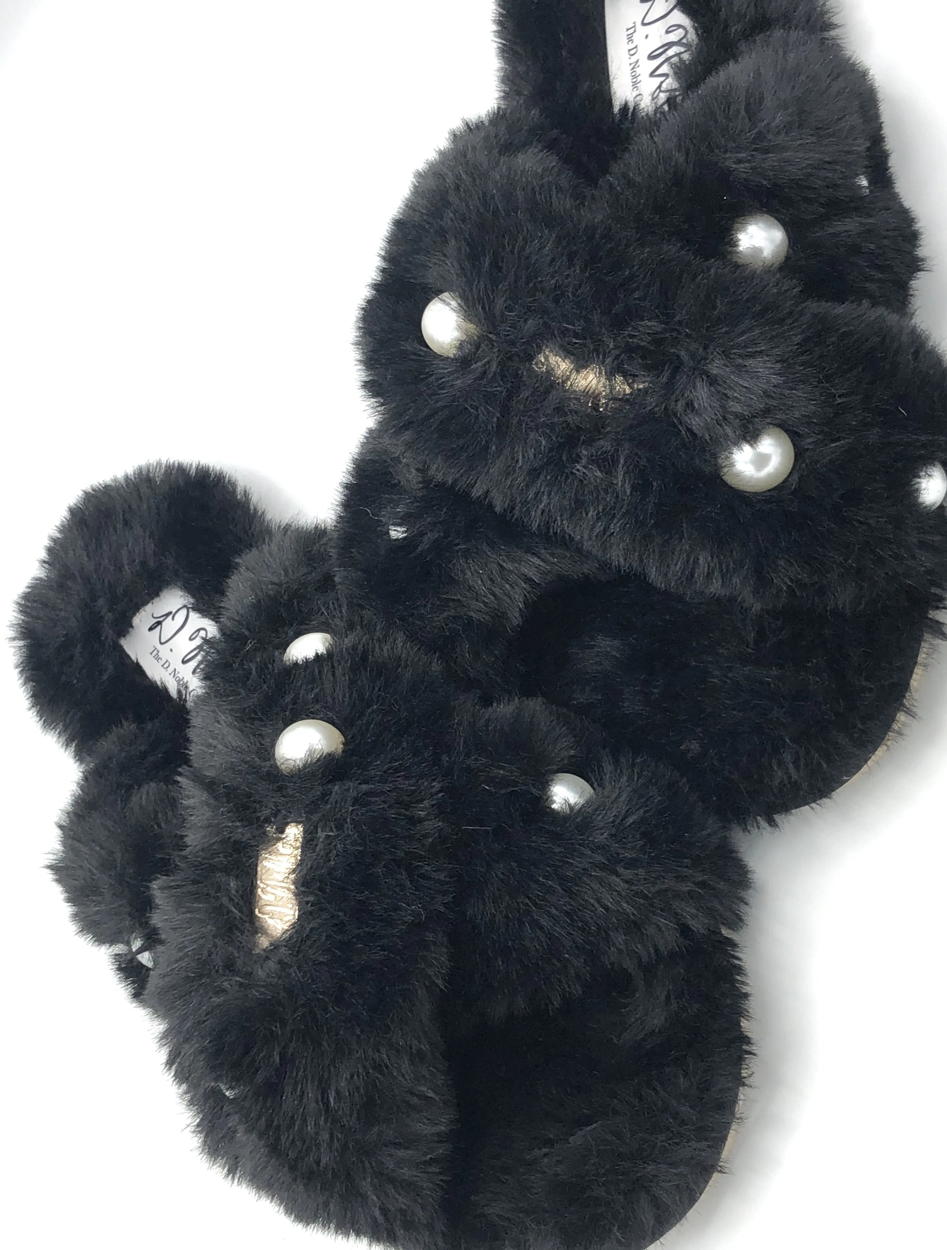 Pearl Cross Strap Faux- Fur Comfort Slippers